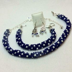 FINAL SALE PRICE Lia Rosa Jewelry Set in Navy and White (some glue)